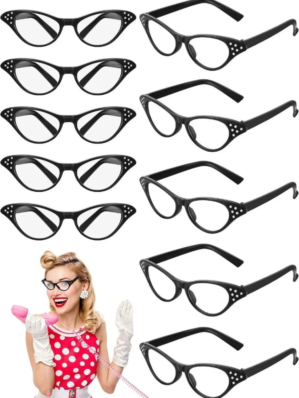 Vintage Cat Eye Glasses for 50s Sock Hop Party, Retro Costume Accessory